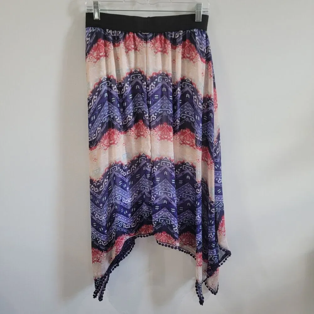 Womens‎ Maxi Skirt Size Medium Boho Sharkbite Hem Colorful Hippie